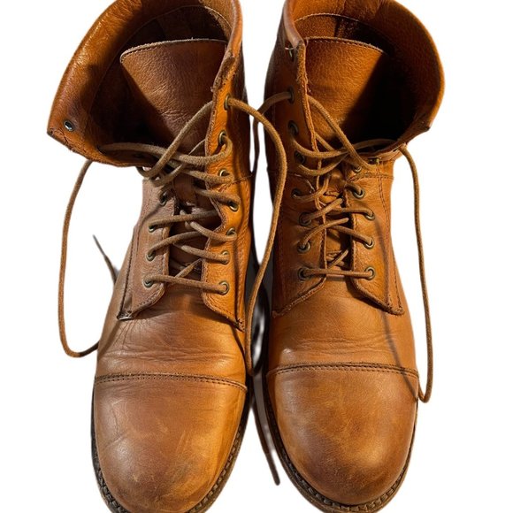 Frye Cognac Soft Leather Lace Up Boots w/ Rubber Grip Added to Sole - Picture 3 of 15